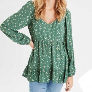 American Eagle Outfitters Green Ditsy Floral Babydoll Tunic
